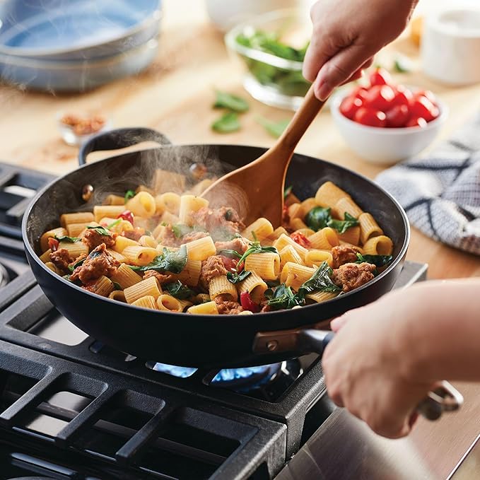 Anolon Advanced Home Hard Anodized Nonstick Deep Frying Pan/Skillet with Lid, 12 Inch, Onyx