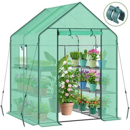 Ohuhu Greenhouse for Outdoors with Screen Windows, 57 x 57 x 76'' Walk in Plant Greenhouses Heavy Duty with Durable PE Cover, 3 Tiers 12 Shelves Stands Plastic Portable Green House with Shelf Clips