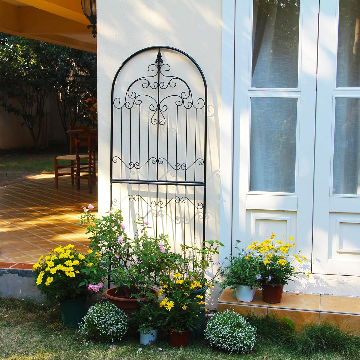 Trellis for Climbing Plants 70.8" H x 25.6" W Metal Wrought Iron Outdoor Wall Panel for Vines Flowers Elegant Accent Decorative Garden Structure