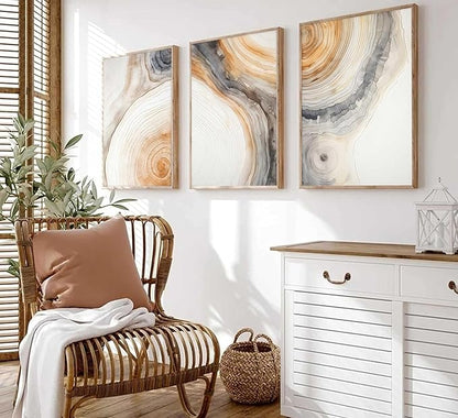 3 Pcs Beige Tree Rings Canvas Wall Art Modern Neutral Abstract Geome Nature Tree Ring Paintings Pictures Wall Decor Poster Print Artwork for Living Room Bedroom Office Home Decoration Unframed