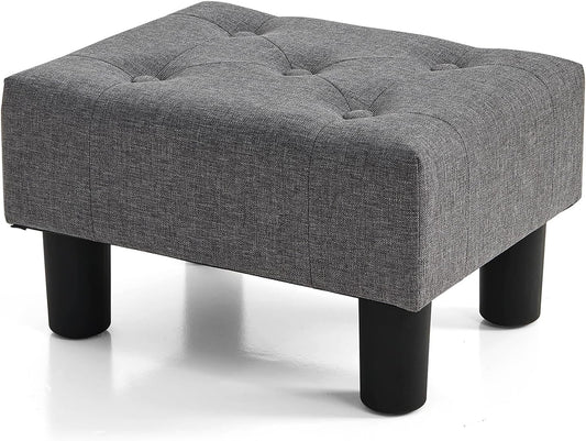 BRIAN & DANY Small Foot Stool, Linen Foot Stools with Legs, Stable Small Footstool for Living Room, Gray