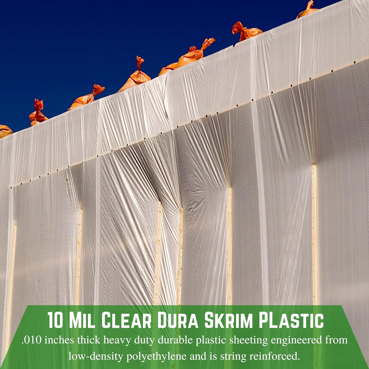Farm Plastic Supply - Dura Skrim String Reinforced Clear Plastic Sheeting - 10 Mil - (24' x 80') - UV-Rated Extra Heavy Duty Poly Film Tear Resistant, Vapor Barrier Polyethylene Roll for Construction