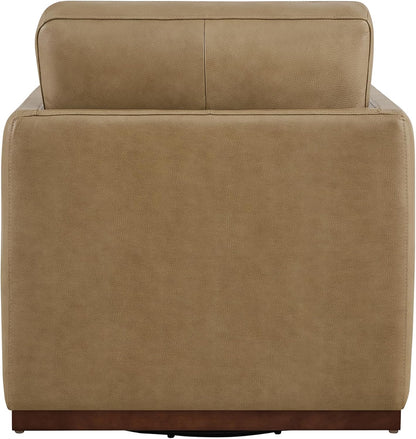 CHITA Genuine Leather Swivel Accent Chair, FSC Certified Mid Century Modern Arm Chair for Living Room and Bedroom, Fully Assembled, Mocha