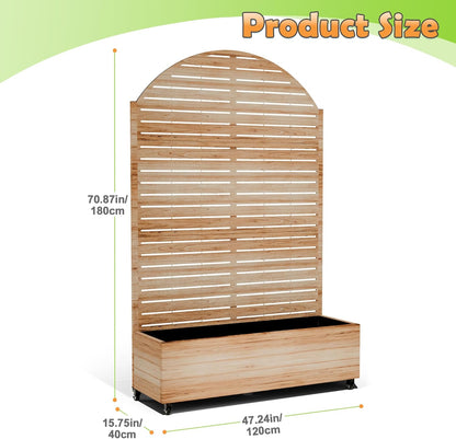 Metal Raised Garden Bed with Trellis, 2-in-1 Planter Box & Privacy Screen for Climbing Plants, Outdoor Standing Flower Bed with Drainage Holes, 47.2" L x 16.7" W x 70.8" H, Acacia Wood Grain-Louvered