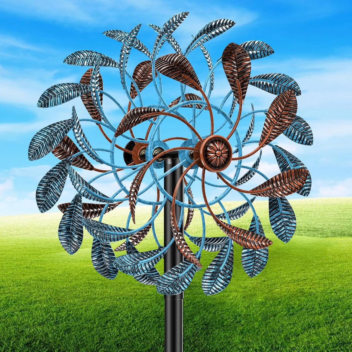 360° Wind Spinners Outdoor, Wind Sculptures Windmill with Metal Stake, Kinetic Large Metal Yard Art Decor Spinners Pinwheels for Garden Outside Patio Lawn, 63.2 * 13.2"