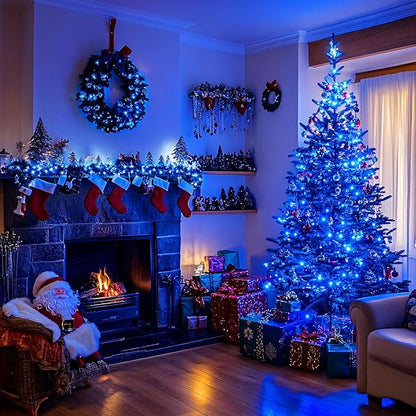 JMEXSUSS Blue 400 LED Christmas Lights Outdoor, 132ft Christmas Tree Lights with Remote, Indoor Blue String Lights Plug in for House Christmas Bush Decorations