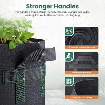 5 Pack 7 Gallon Grow Bags, Thickened Nonwoven Fabric Planter Pots with Handles, Heavy Duty 300G Garden Pots for Tomato, Potato and Vegetable