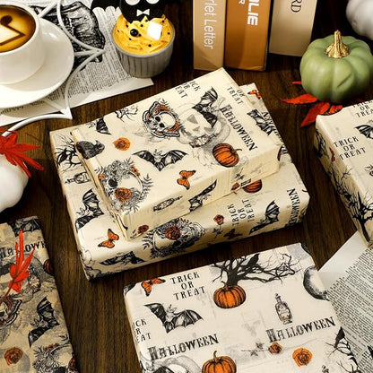 JarThenaAMCS 60 Pcs Halloween Tissue Paper Retro Gothic Skull Crow Pumpkin Wrapping Paper Decorative Art Tissue for Home Party Trick or Treat DIY Crafts, 14 x 20 Inch