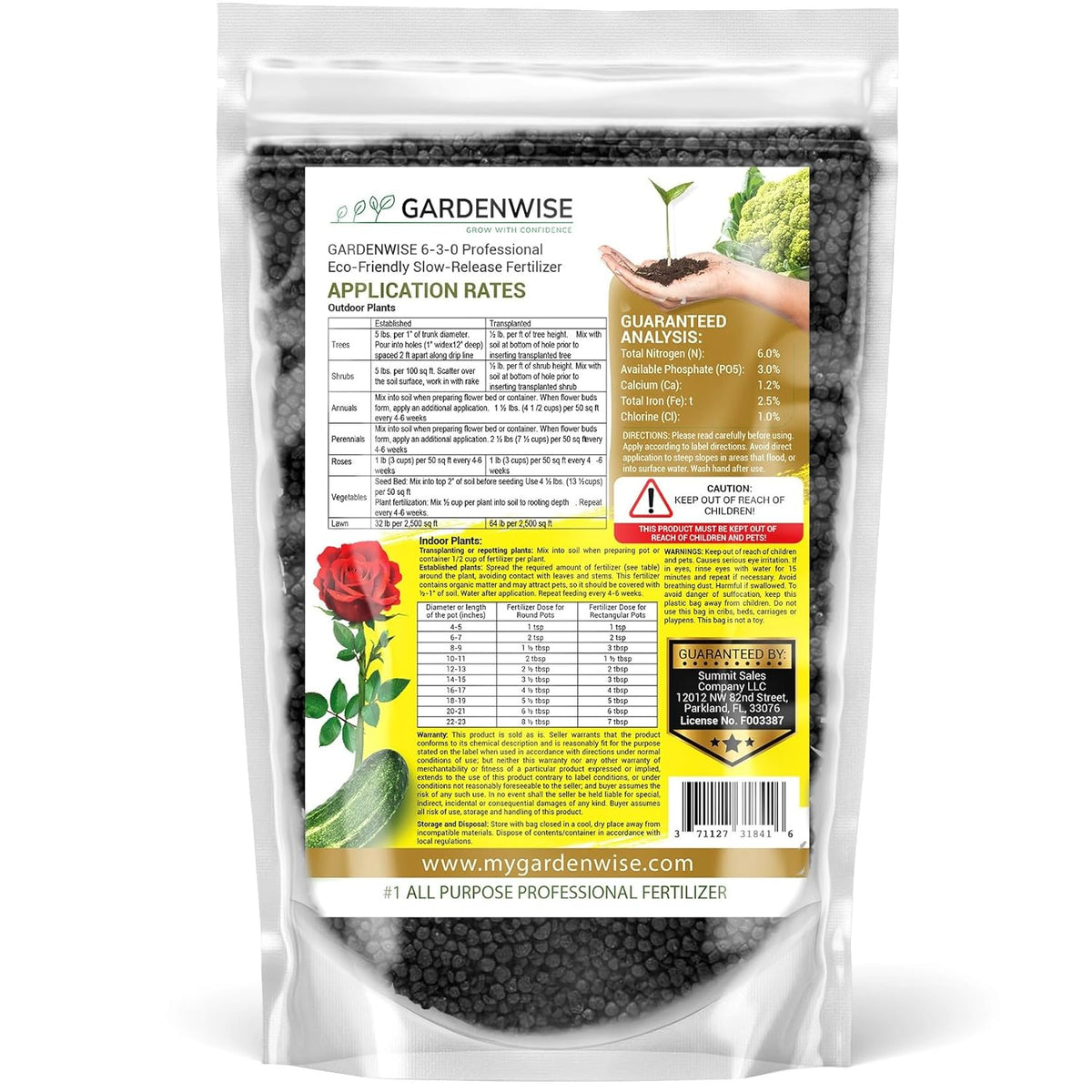 6-3-0 All-Purpose Professional Eco-Friendly Slow-Release Nitrogen Fertilizer with Iron & Calcium,Non-Burning, Enhances Soil Structure,for Indoor&Outdoor Plants,Vegetable Gardens (1/2 QUART)
