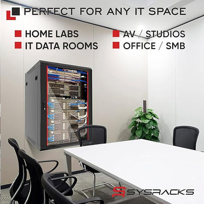 Sysracks 15U Wall Mount Server Rack Cabinet, 19” Locking Network Rack, 24” Deep, Glass Door, with Fan, PDU and Shelf