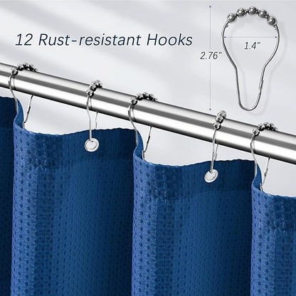 Extra Long Shower Curtains 96 inch Classic Blue Waffle Shower Curtain for Bathroom, Heavy Duty 256GSM Modern Shower Curtain, Machine Washable,Water Resistant with 12 Metal Hooks, 72Wx96H