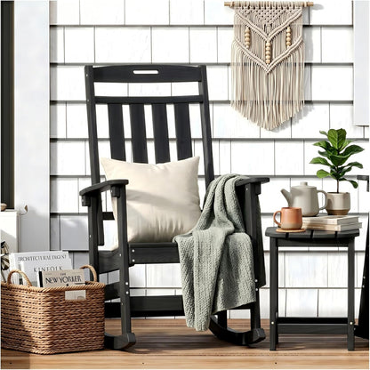 Outdoor Rocking Chair Oversized, HDPE All Weather Resistant Patio Rocker, 31.5" High Back 21.5" Deep Seat Oversized Porch Chairs for Lawn Garden Deck Balcony 400lbs Capacity(Black)