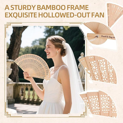 100pcs Personalized Wedding Fans for Guests - Custom Wooden Hand Fans with Names/Dates - Bulk Wedding Favors for Bridal Shower, Baby Shower & Parties (Wood, 100pcs)
