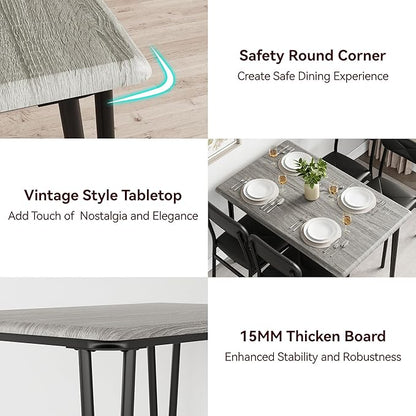 GarveeHome Dining Table Set for 4, Kitchen Table with Upholstered Chairs for Kitchen Room and Small Spaces (Grey, Table with 4 Chairs)