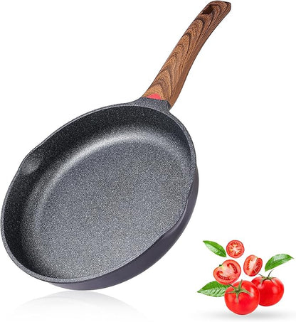 Vinchef Nonstick Frying Pan Anti Scratch,11 Inch Skillet Cast Aluminum Cookware with Wooden Stay Cool Handle, Induction Compatible
