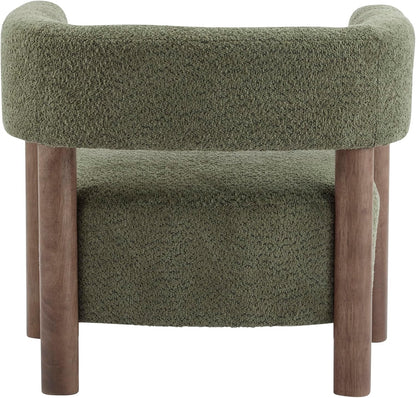 Christopher Knight Home Carly Low Profile Accent Chair, Round Backrest Side Chair, Living Room Armchair with Boucle Fabric Cushion,Comfy Reading Chair for Bedroom,Wooden Single Lounge Sofa,Olive Green