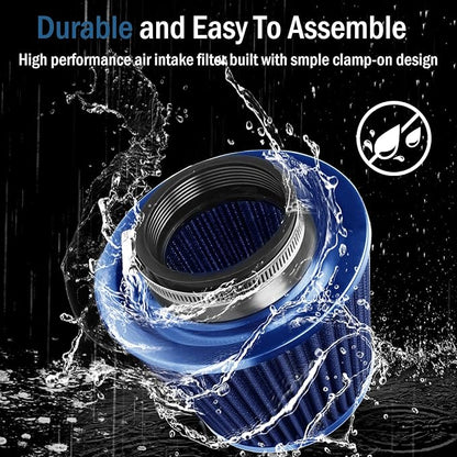 Universal Clamp-On Air Intake Filter, High Performance, Washable Filter, Replacement Air Filter, Flange Diameter 3inch/76mm (Blue)