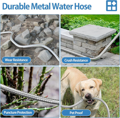SPECILITE 75 FT Garden Hose, 304 Stainless Steel Metal Heavy Duty Flexible Water Pipe, Kink Free, Durable, Lightweight for Yard, Outdoor with Rubber Grip