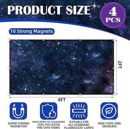 4 Pcs Fluorescent Light Covers - Classroom, Office 4 x 2 Feet Flame Retardant Magnetic Covers for Ceiling Lights Filters (Starry Sky)