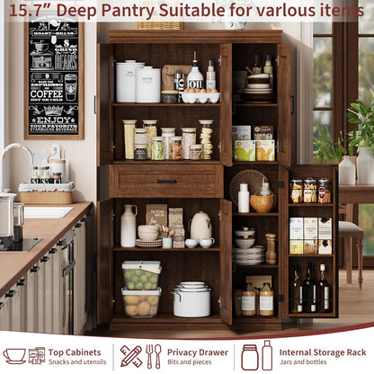 Garvee 70" Tall Kitchen Pantry Storage Cabinet,Modern Kitchen Hutch Cabinet | with Doors and Shelves, Freestanding Food Pantry with Large Storage Drawer for Dining Room and Household Organization