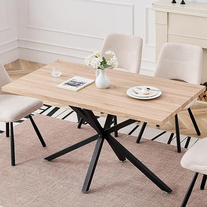 55.1 Inch Dining Table for 4 6 People Rectangular Wooden Kitchen Tables Mid Century Modern Dinner Table Long Dinning Room Table with Metal Cross Legs for Kitchen Living Room Comedor(Natural)