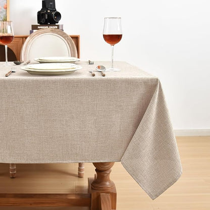 Fitable Linen Textured Beige Tablecloths 2 Pack, Faux Burlap Fabric Rectangle Table Clothes for 8 Foot Tables, Rustic Table Covers for Kitchen Dining, Vendor Events, Party, Farmhouse (54 x 120 Inch)
