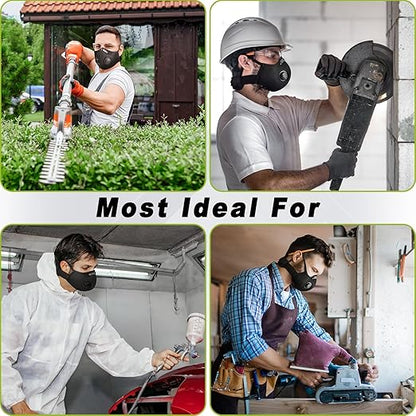 BASE CAMP Upgrade M Plus Dust Mask 2 Pack, Breathable Reusable Dust Face Mask with 6 Activated Carbon Filters for Woodworking Construction Mowing Grinding