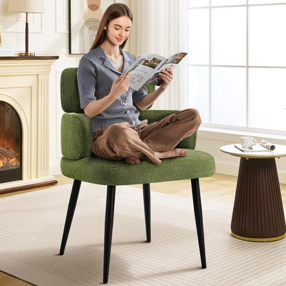 Accent Dining Chair with Arms,Set of 2 Modern Upholstered Desk Chair with Soft Fabric Black Metal Legs, Comfy Spacious Seat & Back for Dining Room/Living Room/Bedroom, Green