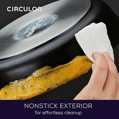 Circulon 82687 Espree Hard Anodized Nonstick Deep Frying Pan / Fry Pan / Skillet with Lid and Helper Handle - 12 Inch, Black