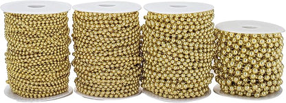 5mm Crafts Faux Pearl Beads Garland Pearl Bead Roll Strand of Pearls to Decorate Floral Centerpieces Wedding Party Favor Christmas Tree(99Feet Gold)