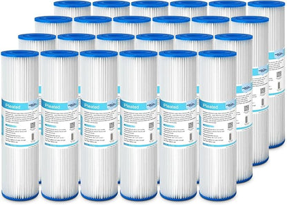 Membrane Solutions 5 Micron Pleated Polyester Sediment Water Filter 10"x2.5" Replacement Cartridge Universal Whole House Pre-Filter Compatible with W50PE, WFPFC3002, SPC-25-1050, FM-50-975 - 24 Pack