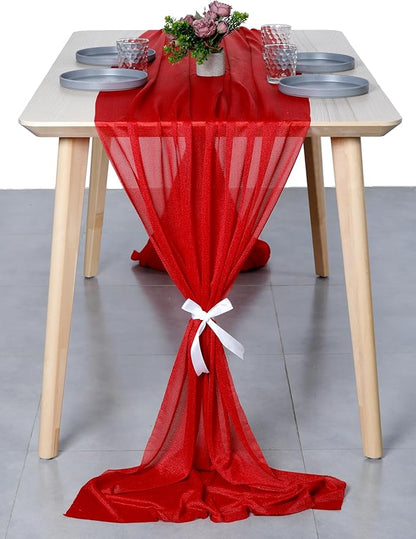 MDS Halloween Chiffon Table Runner - 5 Pack, 29 x 120 Inches, 10ft Each - Sheer Spooky Table Runners for Haunted House Parties, Trick-or-Treat Tables, Witchy Décor, Wedding & Events - Red