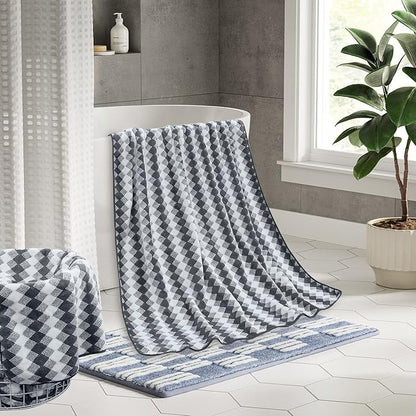 Grey Bath Towels Set of 4, Towels Large Bathroom 35X70in 600 GSM Quick Dry Towel Microfiber Thick Bath Towel Diamond Pattern Super Soft Absorbent Bath Sheets Towels for Adults Bathroom Spa Hotel