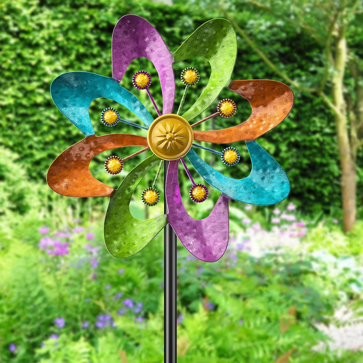 Metal Wind Spinners Outdoor, 360° Wind Sculpture Spinner with Metal Stake, Waterproof Spinners Green Kinetic Wind Spinner for Yard Lawn Decor (A- Colourful 1PC)