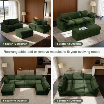 Upgrade Couch with Storage, Extra Deep&High Seat Modular Sectional Sofa 4 Seater U Shaped Cloud Couch with Ottoman, Tool-Free Assembly Sectional Couches for Living Room