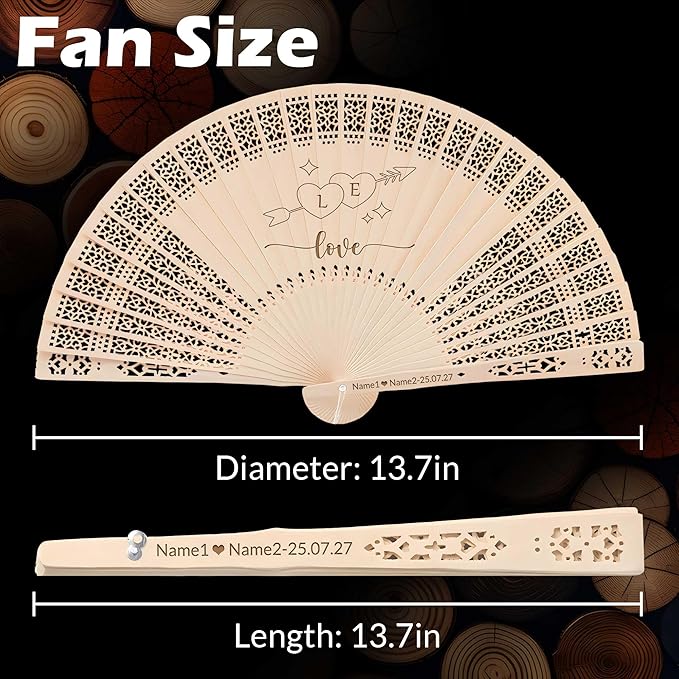10 PCS Custom Fans Personalized Folding Fans for Line Dancing Wooden Hand Fan Wedding Favors Bulk Fans for Guests Party Event Use (Style05)