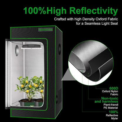 MELONFARM 2x2 Grow Tent, 24"x24"x36'' High Reflective 600D Diamond Mylar Canvas with Observation Window and Floor Tray for Hydroponic Indoor Plant Growing