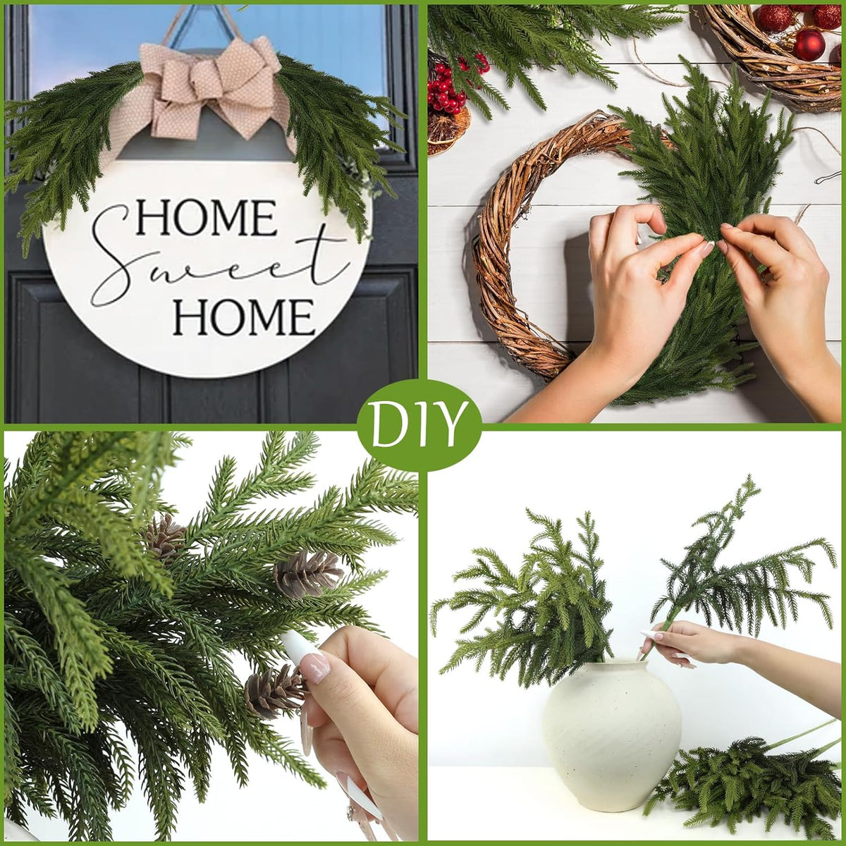 Artgar 100 Pcs Pine Branches - 18 Inch Artificial Green Pine Stem - Real Touch Christmas Greenery Pines Branches for DIY Flower Arrangement Home Indoor Christmas Decor