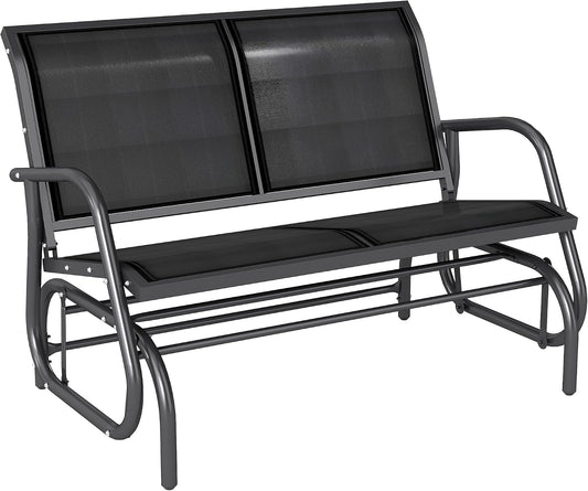 Outsunny 2-Person Outdoor Glider Bench with Steel Frame, Black | Double Swing Rocking Chair, Loveseat, for Outside Patio, Backyard, Garden, Porch, Powder Coated