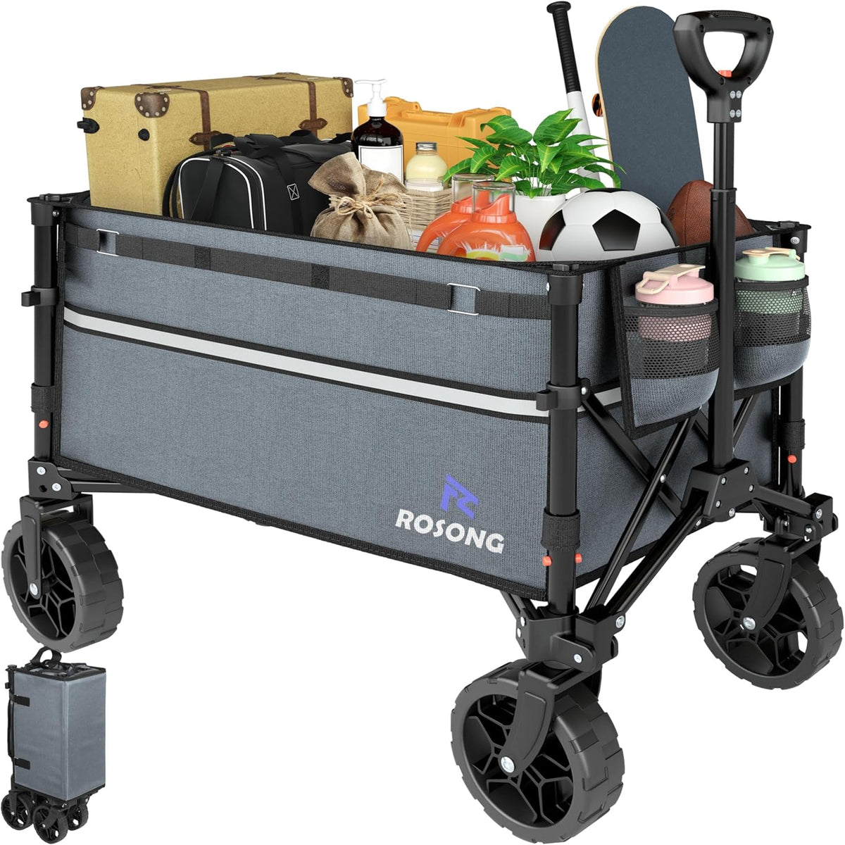 Collapsible Wagon Cart with Wheels Foldable - Folding Utility Heavy Duty Wagons Carts for Grocery Sports Garden Shopping Camping Wheelbarrows (Gray, 120L)