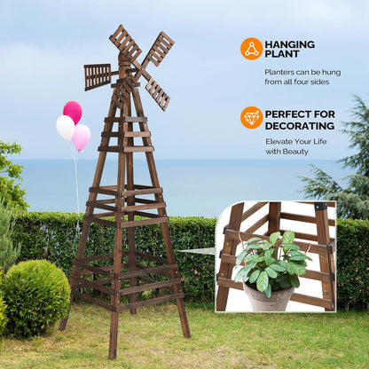 Wooden Windmill, Weather-Proof Wind Spinner, Outdoor Wind Mill for Garden Lawn Patio Decoration (Carbonized, Large)