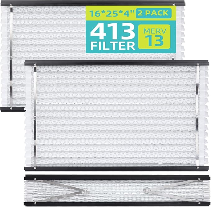 2 Pack 413 Air Filter Compatible with AprilAire Whole House Air Purifiers Model 1410, 1610, 2410, 2416, 3410, 4400, 2140 - MERV 13, Size:16x25x4