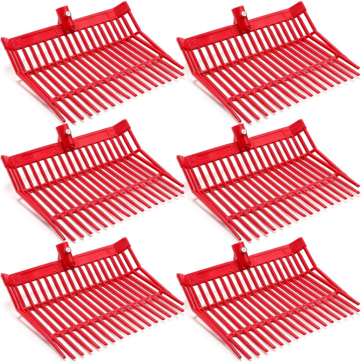 Lasnten 6 Pcs Manure Fork Replacement Head, 18 Tines Pitchfork Head with Screws and Nuts, Horse Manure Rake for Picking up Grass and Hay(Red)