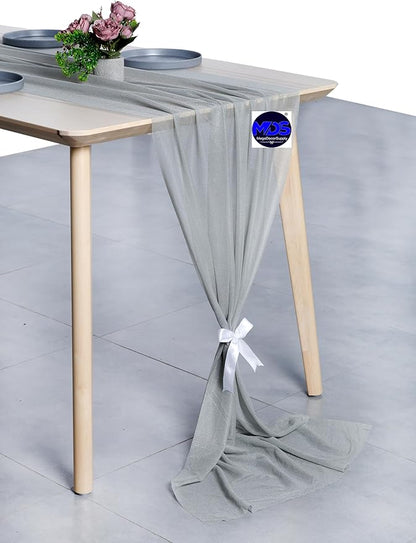 MDS 2 Pack 14ft Chiffon Table Runner 29 x 170 Inches Sheer Wedding Runner Romantic Rustic Table Runner for Wedding Decorations, Birthday Parties, Bridal Shower Party Arch Decor - Gray