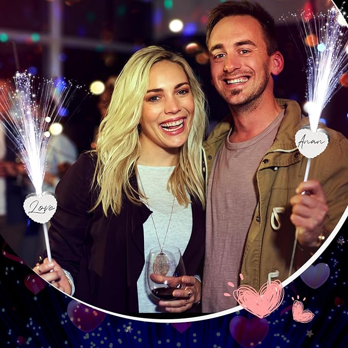 50 Pcs Wedding Sparklers Heart Shaped LED Glow Sticks Fiber Optic Wands Light up Wand with 3 Light Mode for Wedding Bridal Shower Birthday Glow in The Dark Party Supplies (White)
