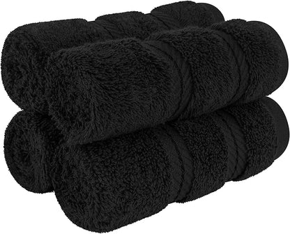 American Soft Linen Luxury Washcloths for Bathroom, 600 GSM 100% Cotton 4 Piece Turkish Wash Cloth Set, 13x13 in Soft Rags for Body and Face, Black Washcloths