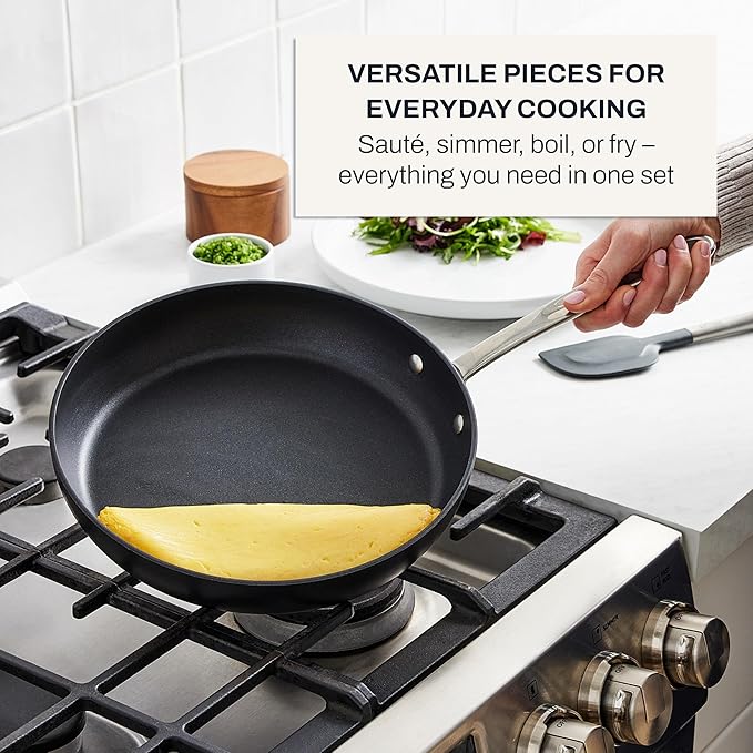 All-Clad HA1 Hard Anodized Non Stick Fry Pan Set 2 Piece, 8, 10 Inch, Induction, Oven Broiler Safe 500F, Pots and Pans Set, Kitchen Frying Pans, Skillets, Premium Cookware, Home, Dishwasher Safe Black