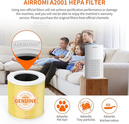 AIRROMI A2001 HEPA Air Purifier Replacement: Original 3-in-1 Filter, Removes 99.97% of 0.3 Micron Particles, Yellow Activated Carbon Filter - Pets & Allergen Specific 1 Pack