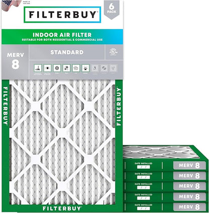 Filterbuy 8x24x1 Air Filter MERV 8 Essential Dust & Allergy Defense (6-Pack), Electrostatic Pleated HVAC AC Furnace Filters Replacement, Made in USA (Actual Size: 8.00 x 24.00 x 0.75)