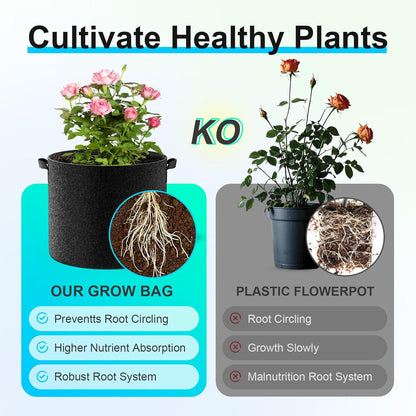 Land Guard 4-Pack Fabric Grow Bags 15 Gallon, Thickened Nonwoven Garden Pots, Growing Bags with Handles, Black